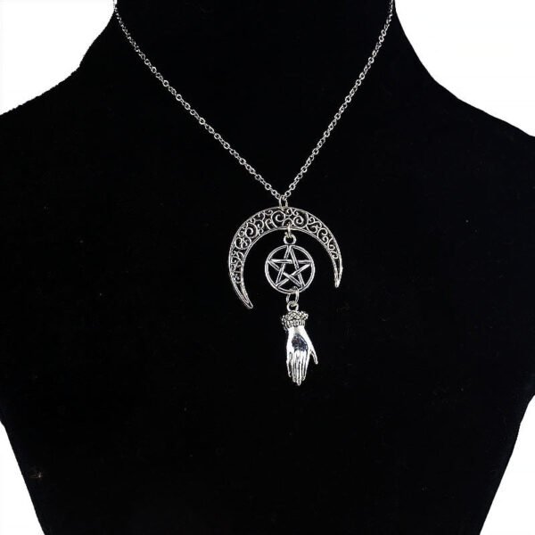 Witch Moon Pentagram Hand Gothic Necklace Goddess Wiccan Pagan Jewelry