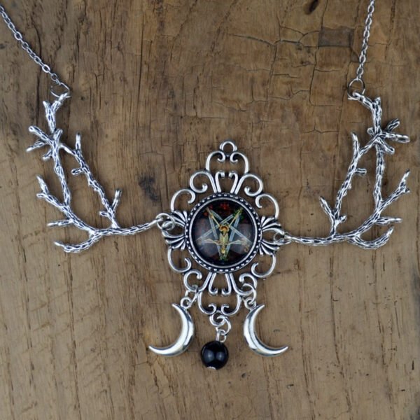 Witch Pentagram Crescent Moon Necklace Fantasy Forest Branch Magic Wiccan Pagan Goth Jewelry