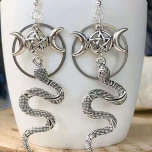 Witch Pentagram Crescent Moon Snake Dangle Earring Pagan Gothic Earrings Wiccan Jewelry