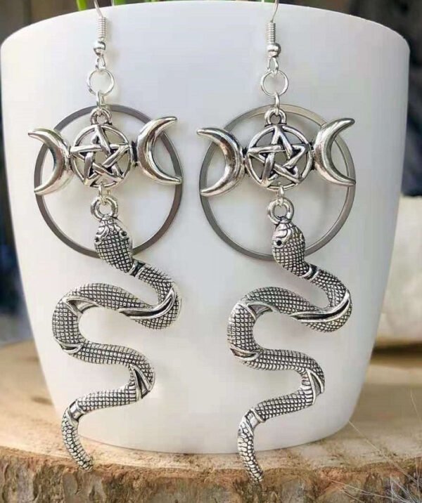 Witch Pentagram Crescent Moon Snake Dangle Earring Pagan Gothic Earrings Wiccan Jewelry