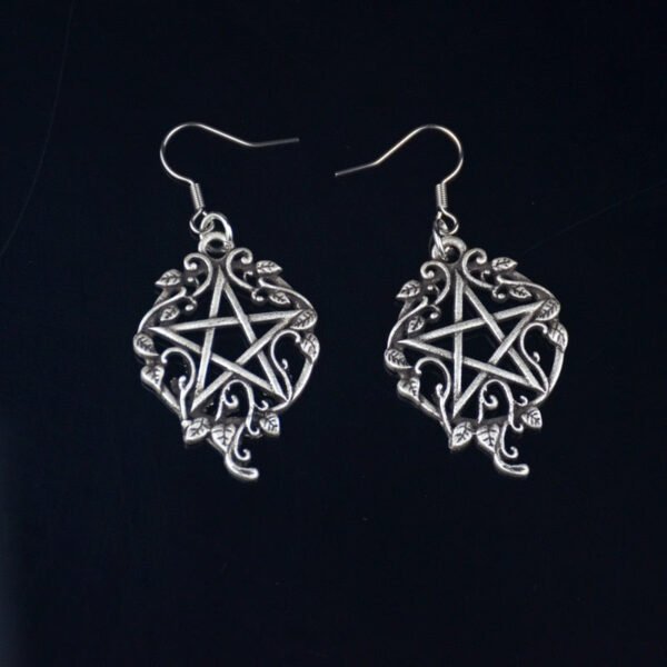 Witch Pentagram Ivy Vine Dangle Drop Earring Wiccan Goth Pagan Jewelry