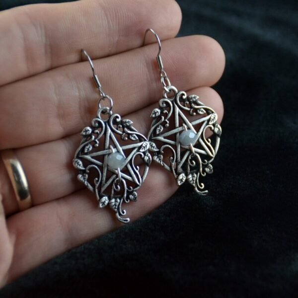 Witch Pentagram Ivy Vine Dangle Drop Earring Wiccan Goth Pagan Jewelry