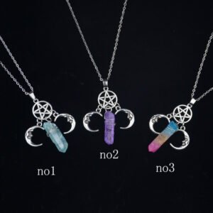 Witch Pentagram Moon Crystal Quartz Pendant Necklace,Pagan Jewelry,Wiccan  Amulet  Jewelry