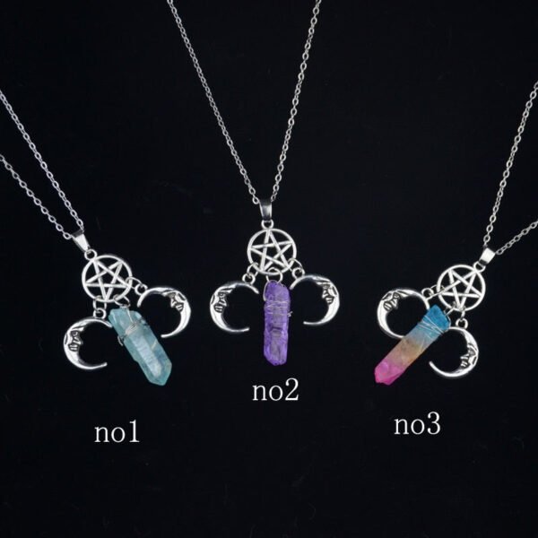 Witch Pentagram Moon Crystal Quartz Pendant Necklace,Pagan Jewelry,Wiccan  Amulet  Jewelry
