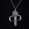 Witch Pentagram Moon Crystal Quartz Pendant Necklace,Pagan Jewelry,Wiccan  Amulet  Jewelry