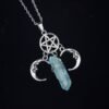 Witch Pentagram Moon Crystal Quartz Pendant Necklace,Pagan Jewelry,Wiccan  Amulet  Jewelry
