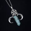Witch Pentagram Moon Crystal Quartz Pendant Necklace,Pagan Jewelry,Wiccan  Amulet  Jewelry