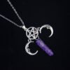 Witch Pentagram Moon Crystal Quartz Pendant Necklace,Pagan Jewelry,Wiccan  Amulet  Jewelry