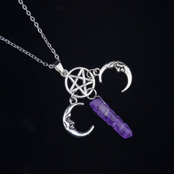 Witch Pentagram Moon Crystal Quartz Pendant Necklace,Pagan Jewelry,Wiccan  Amulet  Jewelry