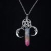 Witch Pentagram Moon Crystal Quartz Pendant Necklace,Pagan Jewelry,Wiccan  Amulet  Jewelry