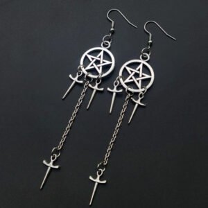 Witch Pentagram Sword Dangle Earrings Jagger Gothic Earrings Pagan Jewelry