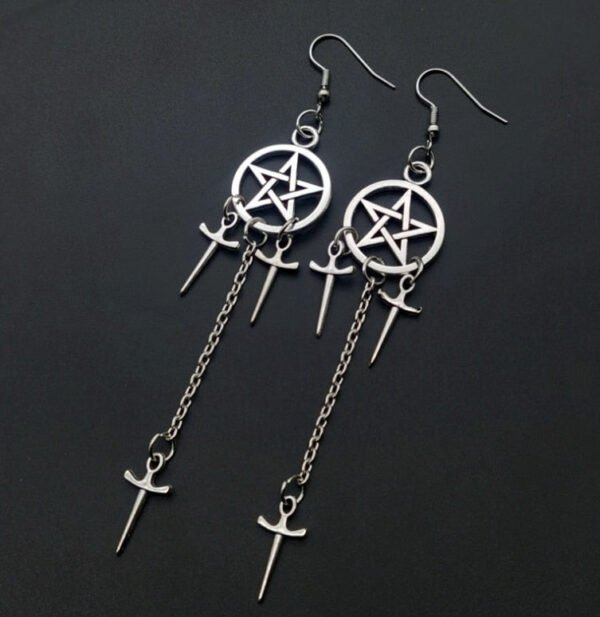 Witch Pentagram Sword Dangle Earrings Jagger Gothic Earrings Pagan Jewelry