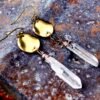 Witch Punk Gothic Raw Crystal Rough Earrings Vintage Triangular Disc Winding Quartz Stone Pendant Earrings Pagan Gifts for Her