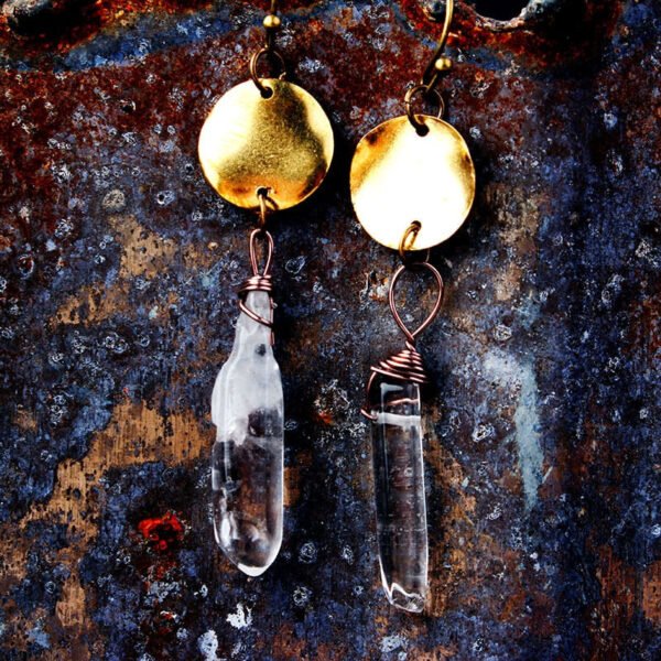 Witch Punk Gothic Raw Crystal Rough Earrings Vintage Triangular Disc Winding Quartz Stone Pendant Earrings Pagan Gifts for Her