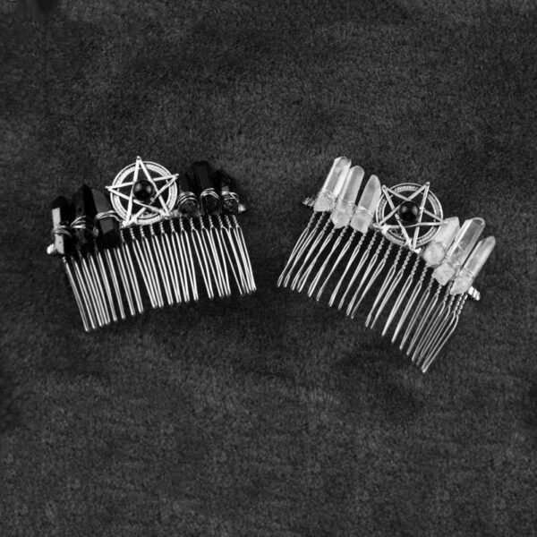 Witch Quartz Crystal Pentagram Hair Comb Wedding Tiara Hairpin Pagan Hair Jewelry Wedding Hair Accessory