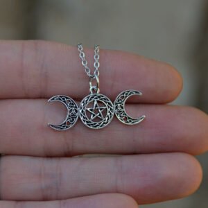 Witch Silver Pentagram Crescent Moon Pendant Necklace Pagan Gothic Party Jewelry Wiccan Craft