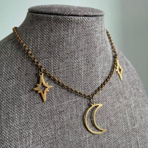 Witch Star Crescent Moon Celestial Necklace  Pagan Gift
