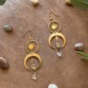 Witch Sun Crescent Moon Quartz Drop Earrings Celestial Earrings Wiccan Craft