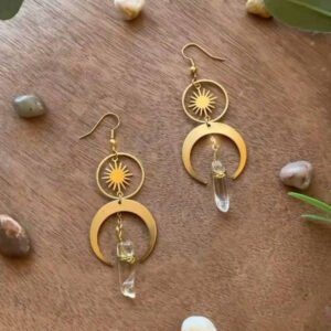 Witch Sun Crescent Moon Quartz Drop Earrings Celestial Earrings Wiccan Craft