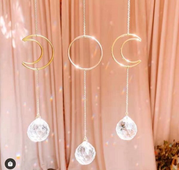 Witch Suncatcher Sun Crescent Moon Celestial Crystal Prism Window Hanging Occult Home Protection Banish Evil Wiccan