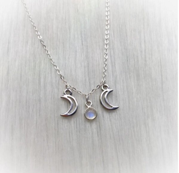 Witch Trinity Moon Crystal Pendant Necklace Magic Pagan Jewelry for Women