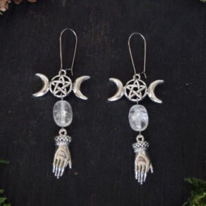 Witch Triple Moon Pentagram Hand Statment Dangle Earrings Gothic Earrings for Women