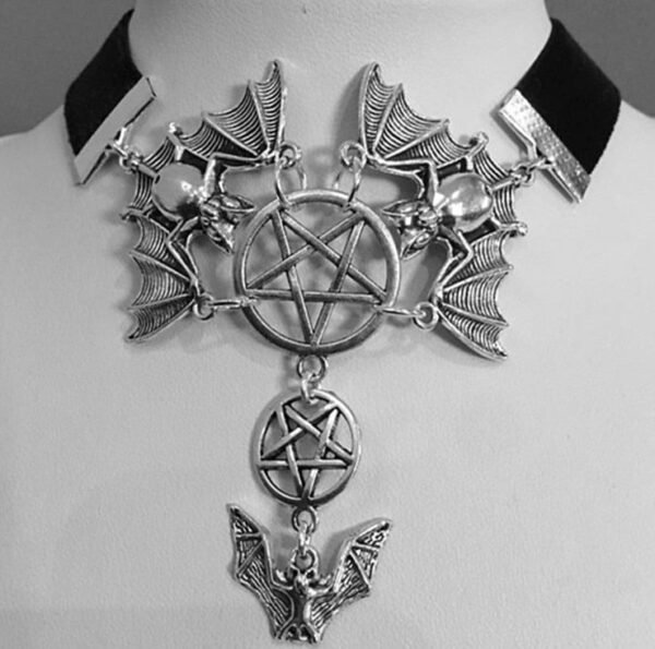 Witch Vampire Bat Witch Pentagram Choker Necklace Wiccan Gothic Jewelry For Party