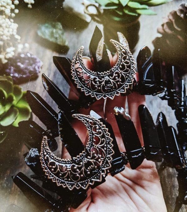 Magic Wicca~Witch crown natural obsidian piece moon crown raw crystal crown headband Wicca party accessories gift