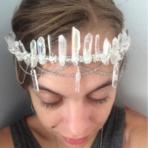 Magic Wicca~Witch handmade natural crystal crown headband strap chain bride party mysterious wedding bridesmaid jewelry stone accessories