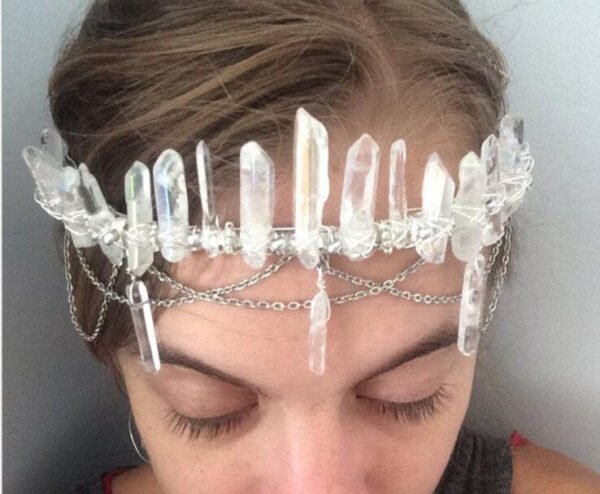 Magic Wicca~Witch handmade natural crystal crown headband strap chain bride party mysterious wedding bridesmaid jewelry stone accessories