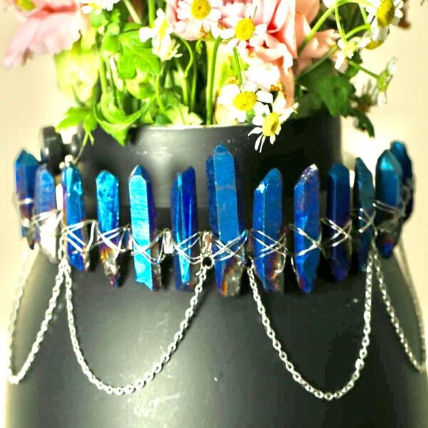 Magic Wicca~Witch handmade natural crystal crown headband strap chain bride party mysterious wedding bridesmaid jewelry stone accessories