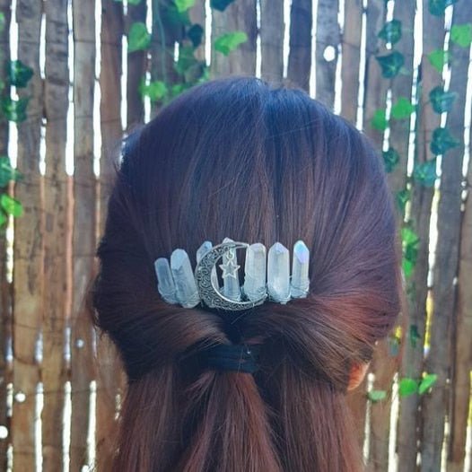 Magic Wicca~Witch handmade raw crystal hair comb moon stars wicca moon witchcraft hair accessories bride party wedding bridesmaid gift