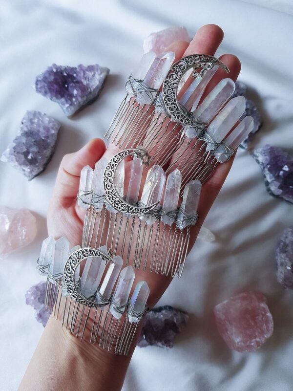 Magic Wicca~Witch handmade raw crystal hair comb moon stars wicca moon witchcraft hair accessories bride party wedding bridesmaid gift