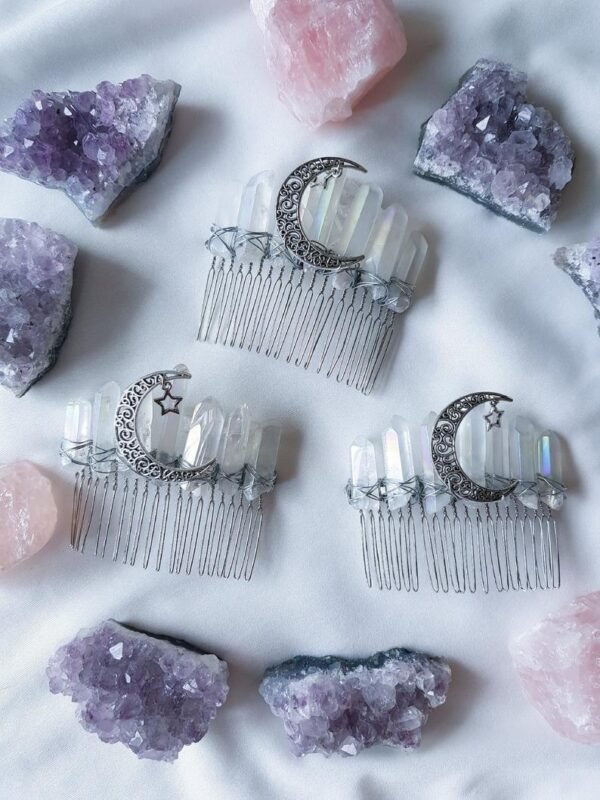 Magic Wicca~Witch handmade raw crystal hair comb moon stars wicca moon witchcraft hair accessories bride party wedding bridesmaid gift