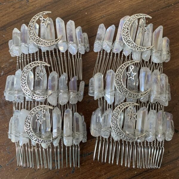 Magic Wicca~Witch handmade raw crystal hair comb moon stars wicca moon witchcraft hair accessories bride party wedding bridesmaid gift