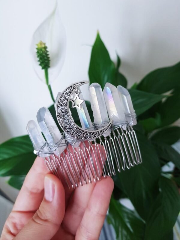 Magic Wicca~Witch handmade raw crystal hair comb moon stars wicca moon witchcraft hair accessories bride party wedding bridesmaid gift