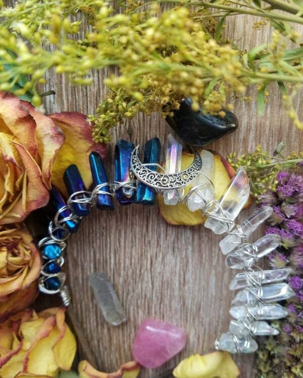 Magic Wicca~Witch natural crystal headband handmade two-color crystal crown moon accessories diy party gift bridal hair accessories