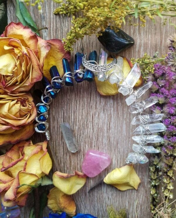 Magic Wicca~Witch natural crystal headband handmade two-color crystal crown moon accessories diy party gift bridal hair accessories