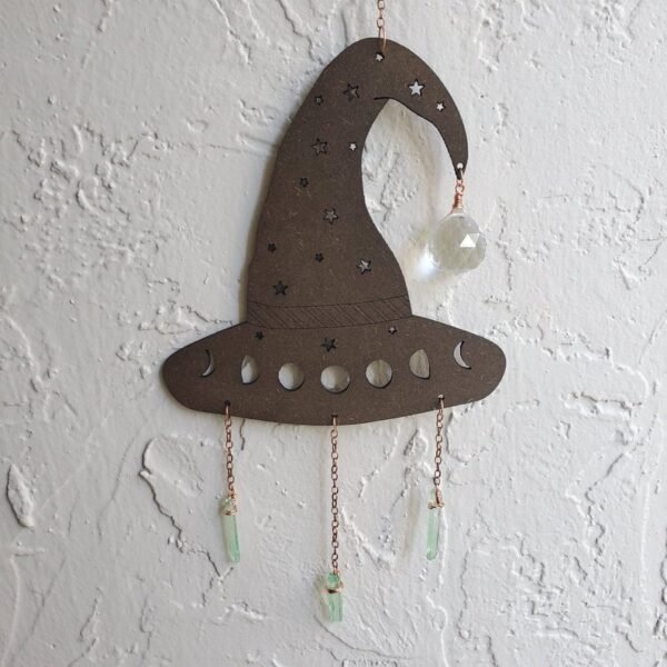 Witch's Hat Wall Hanging -Aura Quartz Points-Witchy Moon Phases Suncatcher- Halloween Home Decor,Witchy Suncatcher |wall Hanging