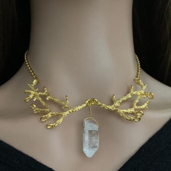 Witchcraft Accessories Raw Crystal Branch Necklace WiccaBOHO Vintage Neckband Chain Necklace Pendant