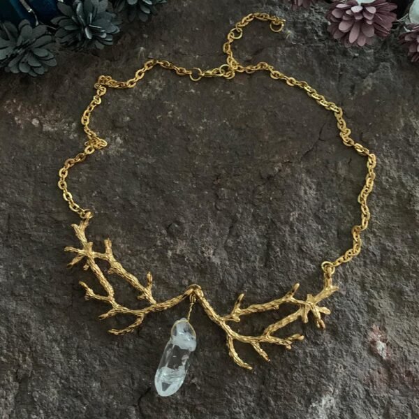 Witchcraft Accessories Raw Crystal Branch Necklace WiccaBOHO Vintage Neckband Chain Necklace Pendant