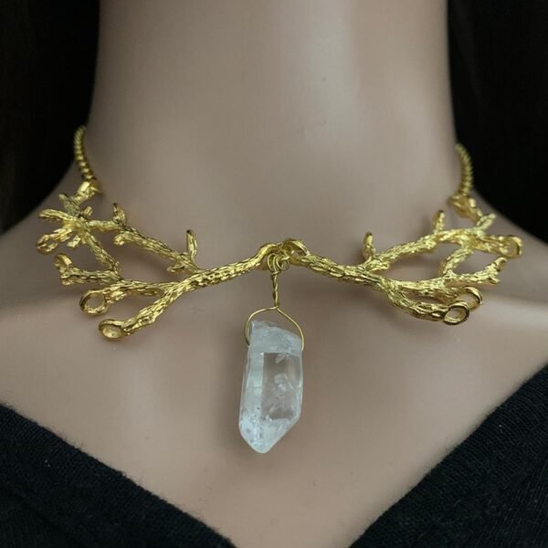 Witchcraft Accessories Raw Crystal Branch Necklace WiccaBOHO Vintage Neckband Chain Necklace Pendant