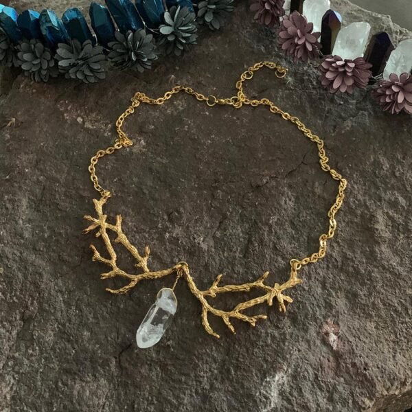 Witchcraft Accessories Raw Crystal Branch Necklace WiccaBOHO Vintage Neckband Chain Necklace Pendant