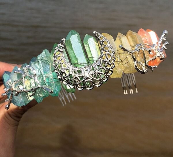 Magic Wicca~Witchcraft Accessories Raw Crystal Crown Rainbow Crystal Moon Branch Moon Crown Wicca Hair Accessories Bridal Party Gift