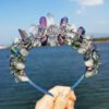 Magic Wicca~Witchcraft accessories raw crystal two-color stitching wicca ancient silver branches moon witch crown