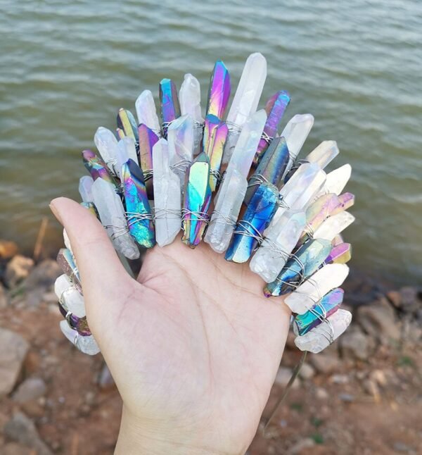 Magic Wicca~Witchcraft accessories raw crystal two-color stitching wicca ancient silver branches moon witch crown