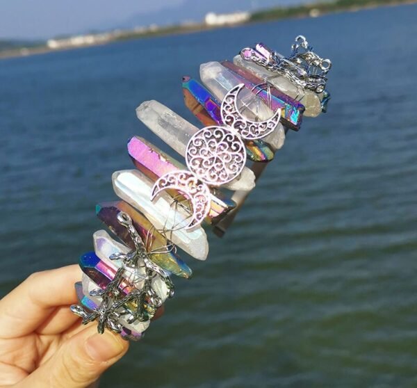 Magic Wicca~Witchcraft accessories raw crystal two-color stitching wicca ancient silver branches moon witch crown