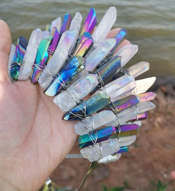 Magic Wicca~Witchcraft accessories raw crystal two-color stitching wicca ancient silver branches moon witch crown