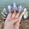 Magic Wicca~Witchcraft accessories raw crystal two-color stitching wicca ancient silver branches moon witch crown