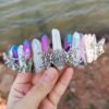 Magic Wicca~Witchcraft accessories raw crystal two-color stitching wicca ancient silver branches moon witch crown